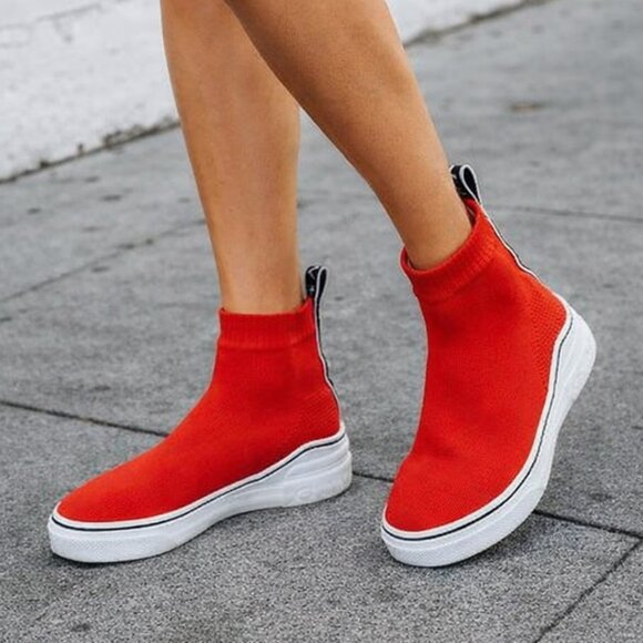 Givenchy Red Knit Sock Sneakers High-Top Slip-On Shoes 38 / 7.5
